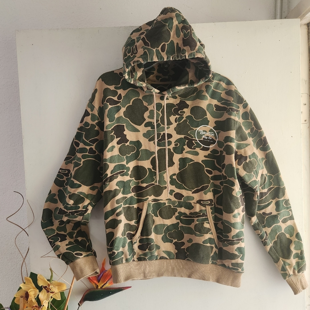 Brixton Green Camouflage Wheeler Pullover Sweater Hoodie Large EUC